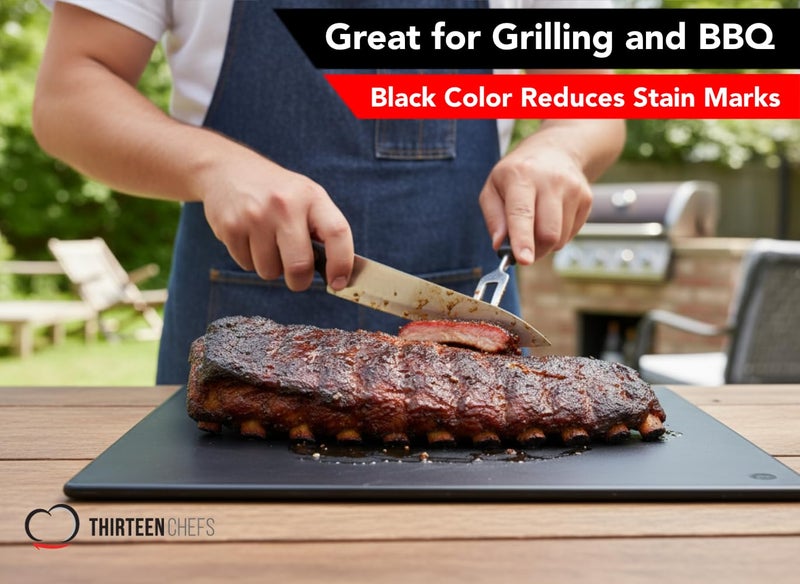 Thirteen Chefs Commercial Grade Black Cutting Board - 20 x 15 Inch Extra Large, 0.5" Thick HDPP Plastic with NSF Stamp for Restaurants Kitchens and Food Service - Image 4
